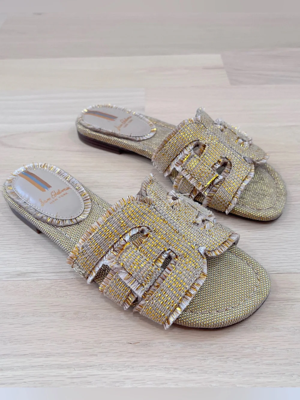 Sam Edelman Bay Fray Emblem Slide Sandals Frayed Emblem Size 6.5M NWOB
